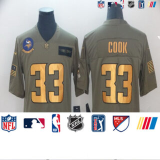 Nike Vikings 33 Dalvin Cook 2019 Olive Gold Salute To Service Limited Jersey