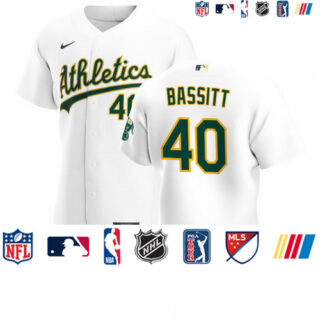 Oakland Athletics #40 Chris Bassitt Men's Nike White Home 2020 Authentic Player MLB Jersey