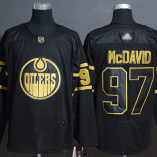 Oilers #97 Connor McDavid Black Gold Authentic Stitched Hockey Jersey