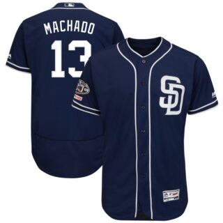 Padres 13 Manny Machado Navy 50th Anniversary And 150th Patch FlexBase Jersey