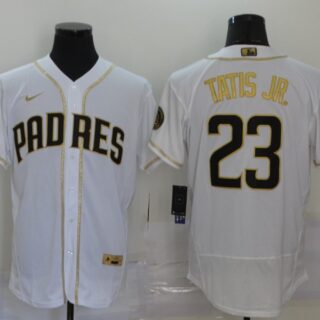 Padres 23 Fernando Tatis Jr. White Gold Nike Flexbase Jersey