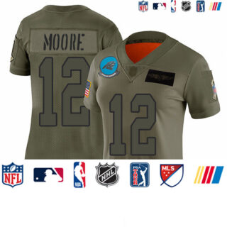 Panthers #12 DJ Moore Camo Women's Stitched Football Limited 2019 Salute to Service Jersey