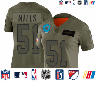 Panthers #51 Sam Mills Camo Women's Stitched Football Limited 2019 Salute to Service Jersey