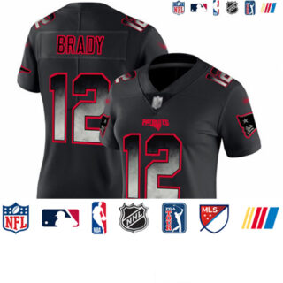 Patriots #12 Tom Brady Black Women's Stitched Football Vapor Untouchable Limited Smoke Fashion Jersey