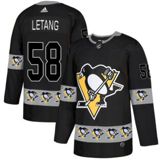 Penguins 58 Kris Letang Black Team Logos Fashion Adidas Jersey