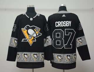 Penguins 87 Sidney Crosby Black Team Logos Fashion Adidas Jersey