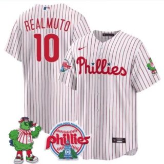 Men's Philadelphia Phillies #10 J.T. Realmuto White Limited Jersey Mascot Pin Phanatic Patch