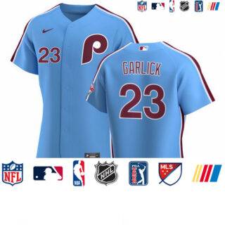 Philadelphia Phillies #23 Kyle Garlick Men's Nike Light Blue Alternate 2020 Authentic Player MLB Jersey