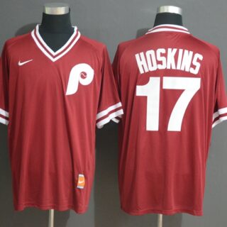 Phillies 17 Rhys Hoskins Red Throwback Jersey