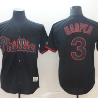 Phillies 3 Bryce Harper Black Shadow Legend Cool Base Jersey