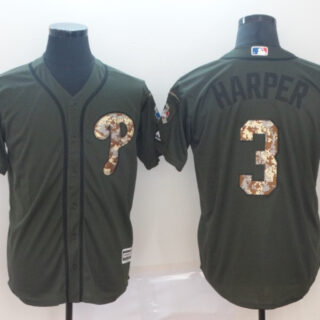 Phillies 3 Bryce Harper Olive Camo Salute To Service Cool Base Jersey