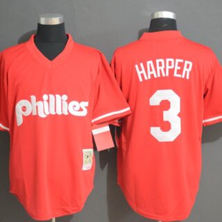 Phillies 3 Bryce Harper Red Throwback Jersey