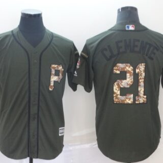 Pirates 21 Roberto Clemente Olive Camo Salute To Service Cool Base Jersey