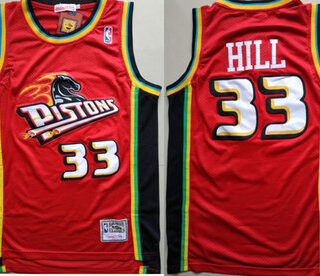 Pistons 33 Grant Hill Red Hardwood Classics Jersey
