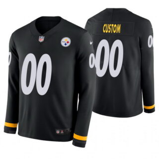 Pittsburgh Steelers Custom Black Therma Long Sleeve Jersey