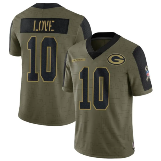 Men's #10 Jordan Love Green Bay Packers Olive 2021 Salute To Service Limited Jersey