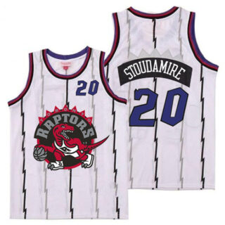 Raptors 20 Damon Stoudamire White Big Gray Red Logo Retro Jersey 1