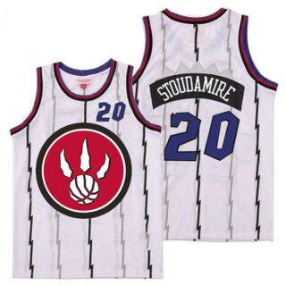 Raptors 20 Damon Stoudamire White Red Big Logo Retro Jersey 3