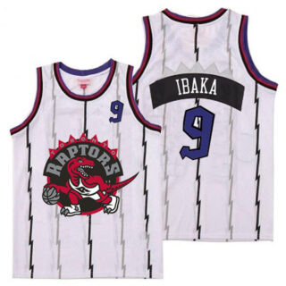 Raptors 9 Serge Ibaka White Big Gray Red Logo Retro Jersey 7