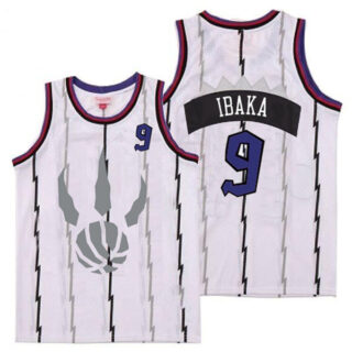 Raptors 9 Serge Ibaka White Gray Logo Retro Jersey 2
