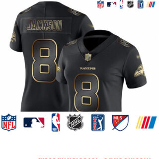Ravens #8 Lamar Jackson Black Gold Women's Stitched Football Vapor Untouchable Limited Jersey