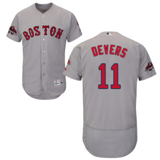 Red Sox #11 Rafael Devers Grey Flexbase Authentic Collection 2018 World Series Champions Stitched MLB Jersey