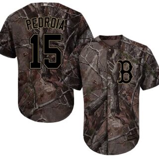 Red Sox #15 Dustin Pedroia Camo Realtree Collection Cool Base Stitched Baseball Jersey