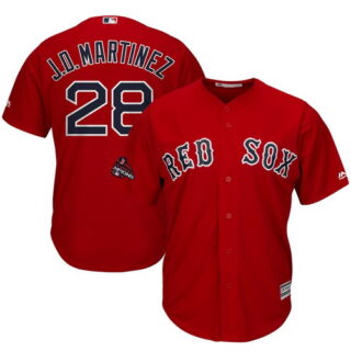 Red Sox 28 J.D. Martinez Red Women 2018 World Series Champions Cool Base Jersey
