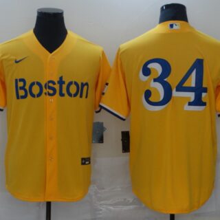 Red Sox 34 Gold Nike 2021 City Connect Replica Player Cool Base JerseyS