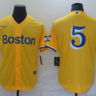 Red Sox 5 Gold Nike 2021 City Connect Replica Player Cool Base Jersey