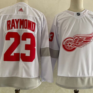 Red Wings 23 Lucas Raymond White 2020-21 Reverse Retro Adidas Jersey