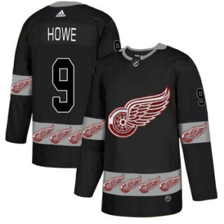 Red Wings 9 Gordie Howe Black Team Logos Fashion Adidas Jersey