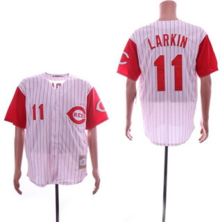 Reds 11 Barry Larkin White Throwback Jersey