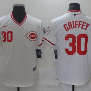Reds 30 Ken Griffey Jr White Nike Throwback Jersey