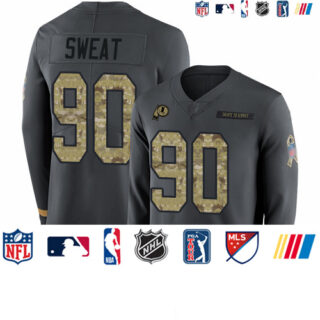 Redskins #90 Montez Sweat Anthracite Salute to Service Youth Stitched Football Limited Therma Long Sleeve Jersey