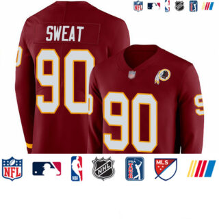 Redskins #90 Montez Sweat Burgundy Red Team Color Youth Stitched Football Limited Therma Long Sleeve Jersey