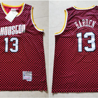 Rockets 13 James Harden Red Checkerboard Hardwood Classics Jersey