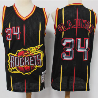 Rockets 34 Hakeem Olajuwon Black Hardwood Classics Jersey