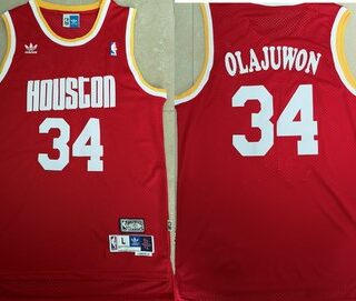 Rockets 34 Hakeem Olajuwon Red Hardwood Classics Jersey