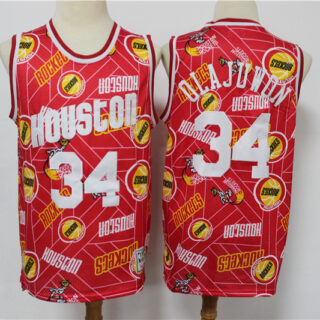 Rockets 34 Hakeem Olajuwon Red Hardwood Classics Tear Up Pack Swingman Jersey