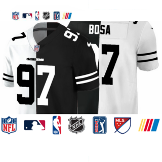 San Francisco 49ers #97 Nick Bosa Men's Black V White Peace Split Nike Vapor Untouchable Limited NFL Jersey