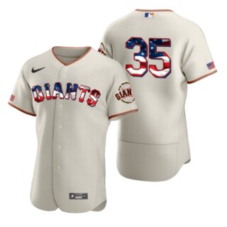 San Francisco Giants #35 Brandon Crawford Men's Nike Cream Fluttering USA Flag Limited Edition Authentic MLB Jersey