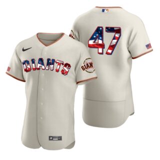 San Francisco Giants #47 Johnny Cueto Men's Nike Cream Fluttering USA Flag Limited Edition Authentic MLB Jersey