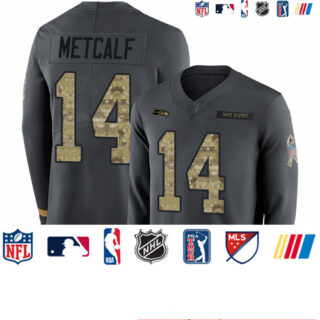 Seahawks #14 D.K. Metcalf Anthracite Salute to Service Men's Stitched Football Limited Therma Long Sleeve Jersey