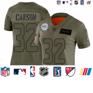 Seahawks #32 Chris Carson Camo Women's Stitched Football Limited 2019 Salute to Service Jersey