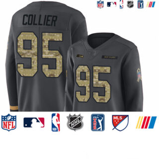 Seahawks #95 L.J. Collier Anthracite Salute to Service Women's Stitched Football Limited Therma Long Sleeve Jersey