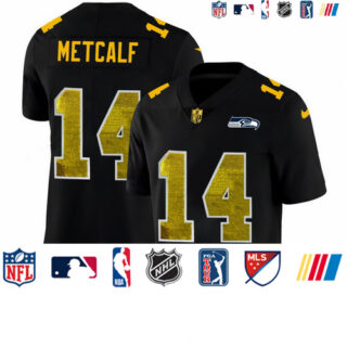 Seattle Seahawks #14 DK Metcalf Men's Black Nike Golden Sequin Vapor Limited NFL Jersey