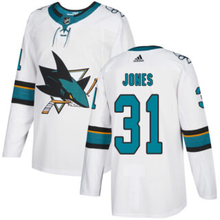 Sharks #31 Martin Jones White Road Authentic Stitched Hockey Jersey