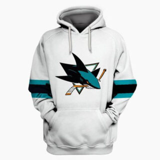 Sharks White All Stitched Hooded Sweatshirt