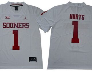 Sooners #1 Jalen Hurts White Jordan Brand Limited Stitched College Jersey